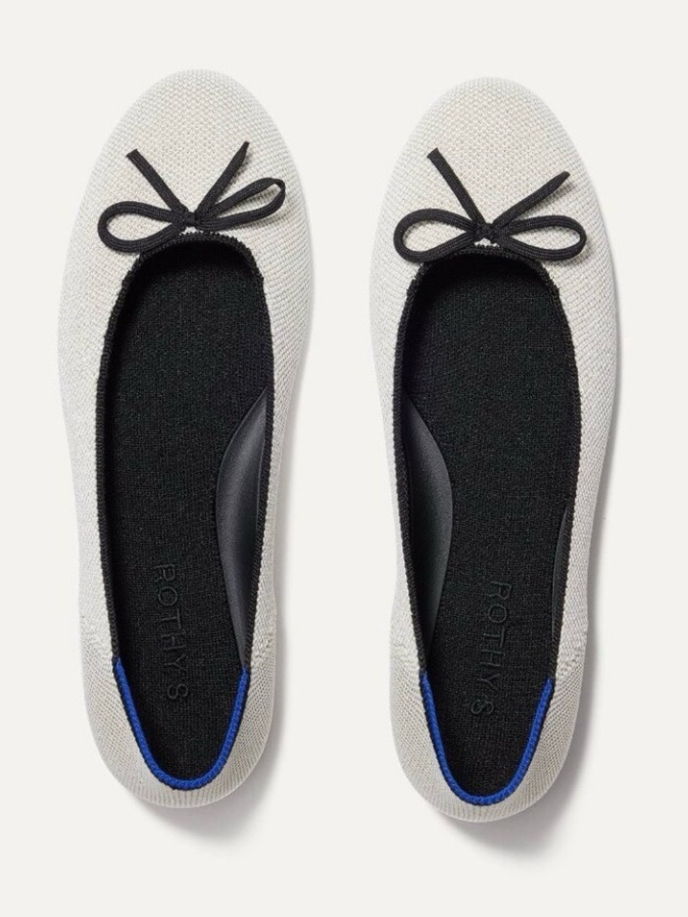 ROTHY’S Ballet Flat Round Toe Bow Accent Diamond Metallic Whisper White Size 6